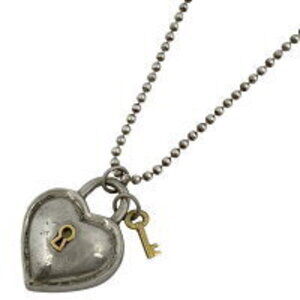 Tiffany Co Heart Lock Necklace Long Pendant Sterling Silver Gold